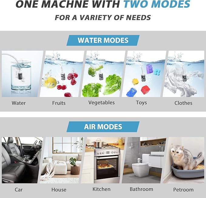 Ozone Generator 60,000mg/h & Ozone Generator Water 1000 mg/h High Capacity Smart Ozone Machine Odor Removal Commercial Ozone Odor Eliminator for Home, Smoke, Pet Odor, Car, Cleaning Fruits, Vegetables