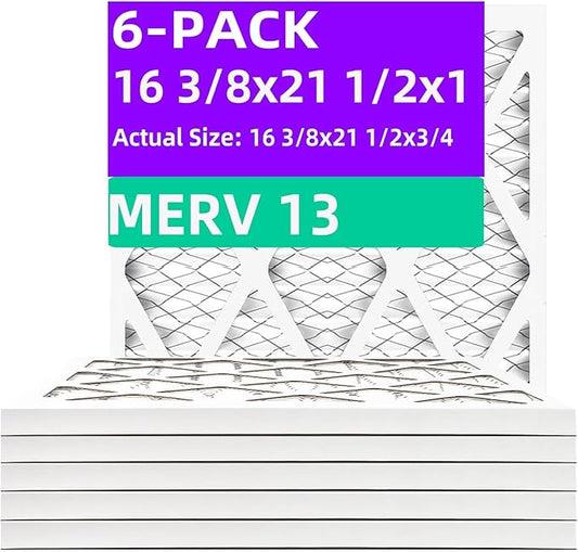 16 3/8x21 1/2x1 MERV 13 (6-Pack) Pleated Air Filter (Actual Size: 16 3/8"x21 1/2"x3/4") MPR 1900 & FPR 10, Furnace Air Filters