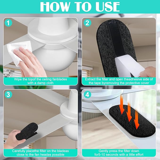 20 Pcs Ceiling Fan Filters for Blades Unscented Activated Coconut Shell Carbon Filter Easy-Stick Universal Ceiling Fan Air Filters Purifiers for Home Office Common Household Contaminants