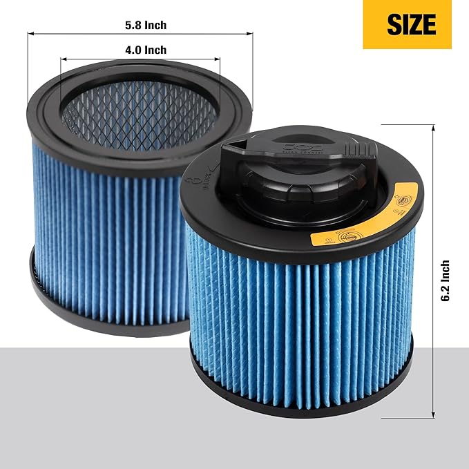 DEWALT Vacuum Filter Replacement DXVC4002, Fit for Most 4-5 Gallon Wet Dry Vacuum Cleaner, High Efficiency Cartridge Filter Compatible with DXV04T, DXV05P, DXV05S, DXV08S, DXV06G