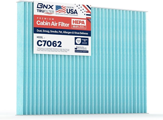 BNX TruFilter C7062 Cabin Air Filter, HEPA 99.97%, Compatible With Cadillac; DeVille, DTS; Oldsmobile Aurora; Buick: LeSabre, Lucerne; Pontiac: Bonneville