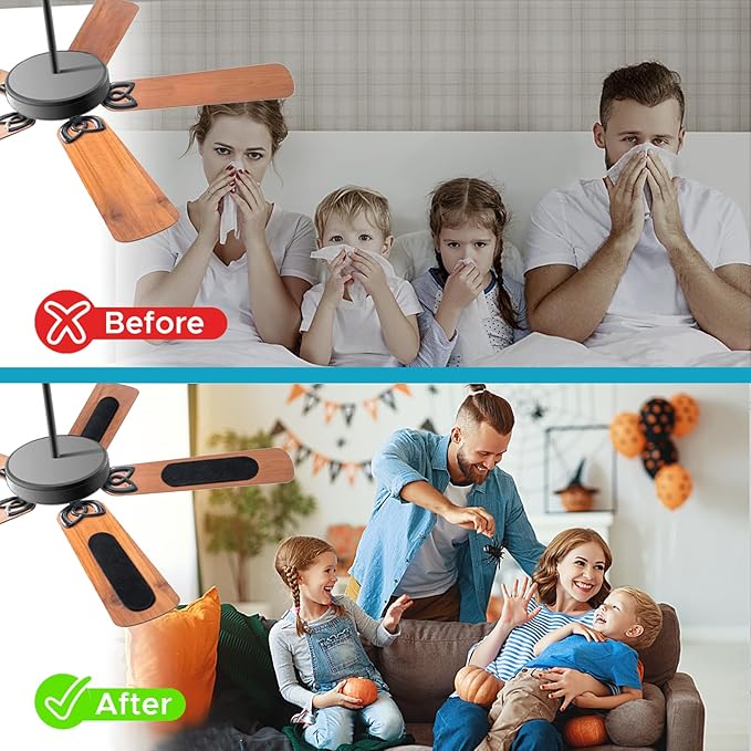 Ceiling Fan Air Filter -10 Pack Activated Coconut Shell Carbon Unscented Air Purifier Universal Rounded Rectangle Easy-Stick Ceiling Fan Blade Filters for Home Living Room Bedroom Office