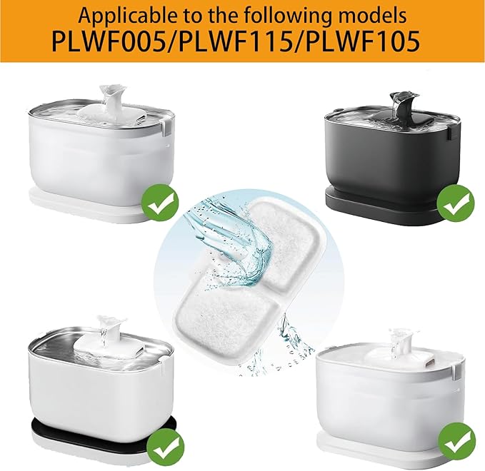 12 Packs Cat Water Fountain Filter Replacement Compatible with PETLIBRO® Dockstream Cat Water Fountain PLWF005/PLWF115/PLWF105,Triple Filtration System Replacement Filter with Pre-Filter Sponge