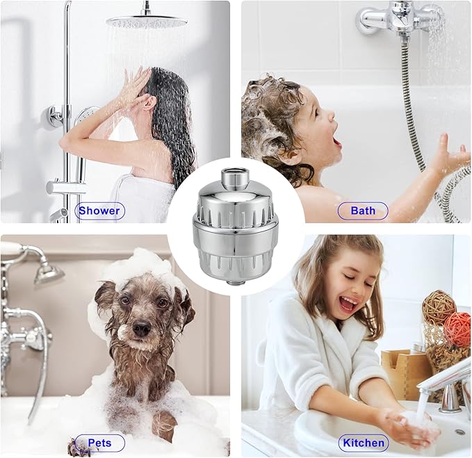 18-Stage Filtro Para Ducha De Baño Shower Filters To Remove Toxic Chemicals Relieve Skin Itching Remove 99.9% Of Shower Head For Hard Water 2 Replacement Cartridges, Polished Chrome