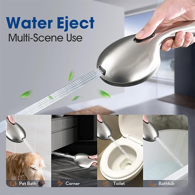 High Pressure Shower Head with Handheld Shower, 26" Adjustable Height Drill-Free Slide Bar, 3-Way Diverter for Easy Reach, Dual Shower Head Combo Set with 5ft Hose - Brushed Nickel