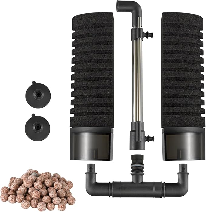 Carefree Fish Aquarium Filter Sponge Fish Tank Quiet Bubble Filter with 4 Sponges and 1 Bag of Filtered Ceramic Balls for Salt Water and Fresh Water(not Included Air Pump)