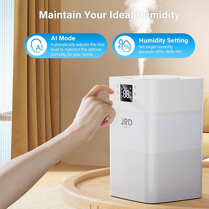 JRD 4L Humidifiers for Bedroom, Cool Mist Humidifier for Large Room, 40H Runtime, 360° Nozzle, Night Light for Home, Office, Baby Nursery, Plants（White）
