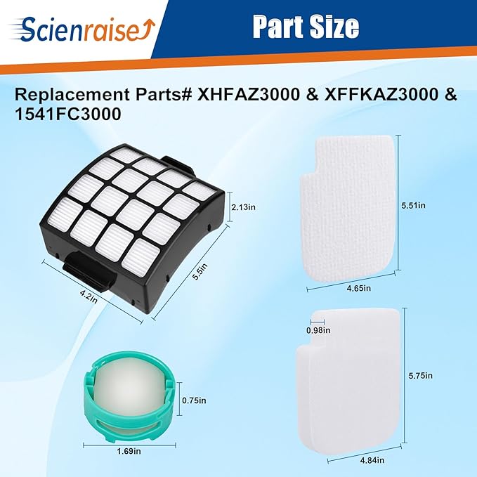 AZ3002 Filter for Shark AZ3000 Odor Neutralizer for Shark AZ3002 Stratos DuoClean PowerFins Upright Vacuum Replacement Parts# XHFAZ3000 & XFFKAZ3000 & 1541FC3000