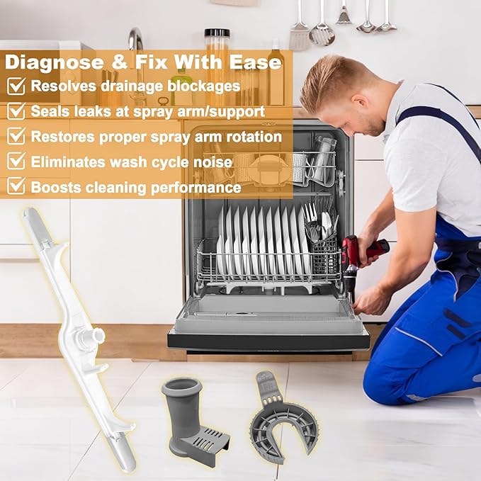 154568001 Dishwasher Lower Spray Arm Kit Includes 5304518968 Support & 5304506518 Filter Replacement for Frigidaire Kenmore Dishwasher Replaces 154414101 154250901 154568002 AP3958746 PS1524955