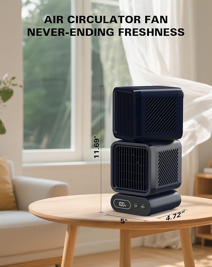 Desk Fan, 11-Inch Table Fan for Bedroom, 6 Speeds, Digital Display, Dual Heads 6000mAh Battery USB Fans, 360° Rotating, 120° Auto Oscillating, Desk Fans Small Quiet for Home, Office, Kitchen