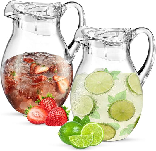 2-Pack Plastic Pitcher (72 oz), Clear Acrylic Water Pitcher with Lid, Fridge Jug, BPA-Free, Shatter-Proof, Great for Iced Tea, Sangria, Lemonade, Juice, Milk, and More