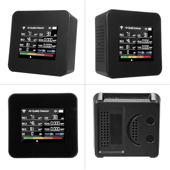 14 in 1 Indoor Air Quality Monitor Air Quality Detector CO₂ CO TVOC HCHO Temperature Humidity PM2.5 PM1.0 PM10 Desktop Air Quality Tester with Time/Date/Alarm Clock/Timer/Stopwatch Support APP Control