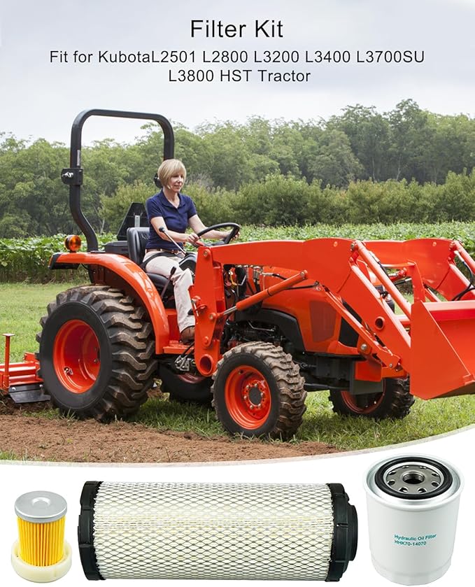 Filter Kit Fit For Kubota L2501 L2800 L3200 L3400 L3700SU L3800 HST Tractor, Air Filter, Oil Filter, Lube Filter, Fuel Filter, Hydraulic Oil Filter Kit Replaces HH164-32430 6A320-59930, 6 Pcs