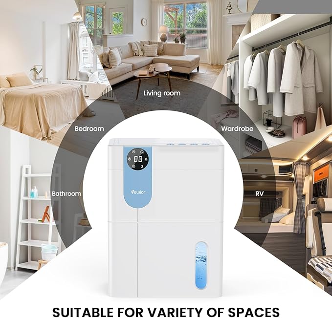 Dehumidifier, VEWIOR 152 OZ Dehumidifiers for Home, (900 sq.ft) Quiet Dehumidifier for Basement with Large Water Tank, Dehumidifiers for Bathroom Bedroom RV Closet with Auto Shut Off and Night Light