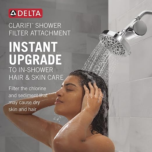 Delta Faucet 5-Setting Shower Head Chrome with Clarifi Standard Shower Filter Attachment with Filter