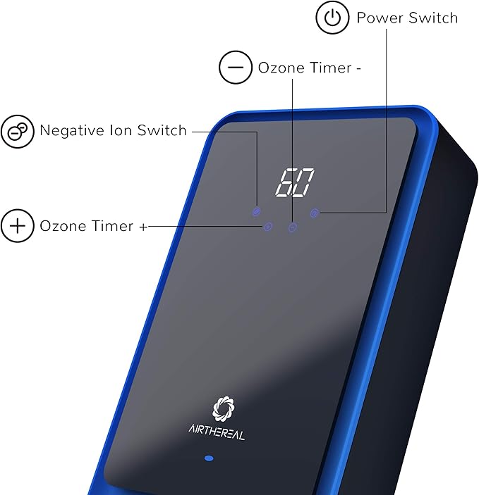 Airthereal AH1000 Portable Ozone Machine for Water and Air - 1000 mg/h, Multipurpose Liquid Ozonator with Negative Ion and Timer