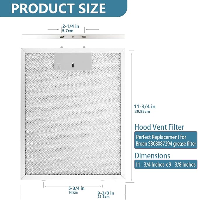 2 Pack SB08087294 Range Hood Filter 11.75"x 9.40" Compatible with For Broan Kenmore range hoods, Range Hood Aluminum Grease Filter, Replaces AP5614116 B08087294 RM523004 1373064