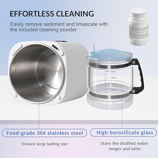 Upgraded Water Distiller for Home Countertop 1.1 Gallon Distilled Water Machine with Smart Digital Display, 750W Distilled Water Maker Purifier Machine with 4L Glass Container for Home Office Use