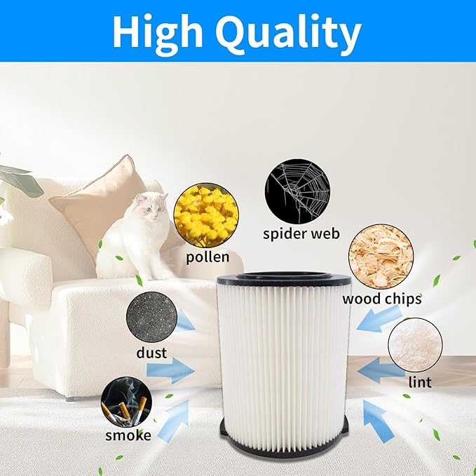 Ridgid Shop Vac Filter Replacement - VF4000 & VF3502 + 2 Pack Foam Sleeve + Brush Cleaner (6 Piece Set)