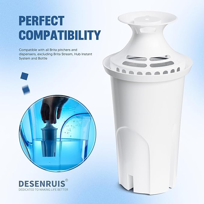 Water Filter Replacement Compatible with Brita Water Pitchers and Dispensers, by DESENRUIS for Classic 35557, OB03, Mavea 107007, Reduce Chlorine and Bad Taste, BPA free, Pack of 3
