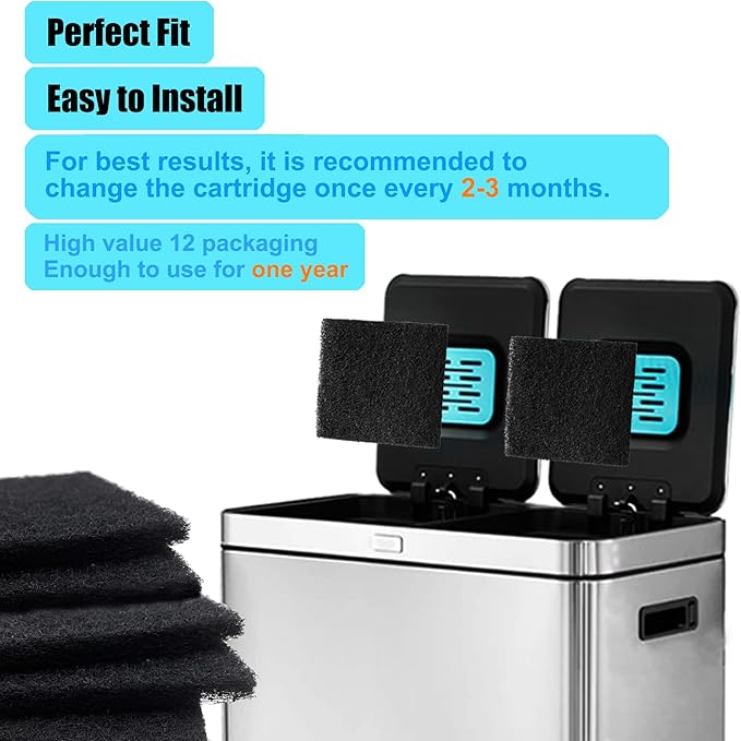 12 Pack Replacement Odor Absorbing Filter Refills for Home Zone Living Kitchen Trash Can, Activated Charcoal Deodorizer Compatible with Home Zone Living CleanAura Odor Control Compartments
