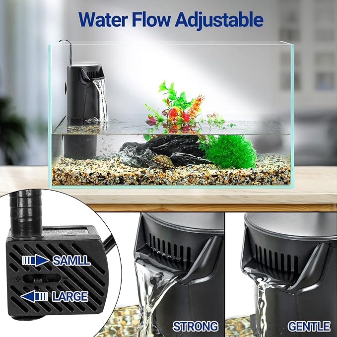 REPTIZOO Turtle Tank Filter Aquarium Corner Internal Filter, 92GPH Low Water Level Aquarium Filter with 3-Stage Bio-Filtration, Flow Adjustable Quiet Internal Filter for Turtle/Fish Tank