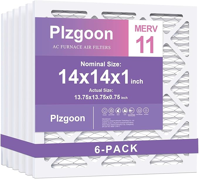 14x14x1 Air Filter MERV 11 (6 Pack) MPR 1000 HVAC Pleated A/C Furnace Filters Compatible with Air Conditioner AC Furnace Systems (Exact Dimensions: 13 3/4x13 3/4x3/4 Inches)