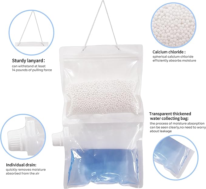 12 Pack Reusable Moisture Absorbers, Fragrance Free Hanging Closet Dehumidifier Bags, Moisture Absorbers Refill Beads (80 oz.)