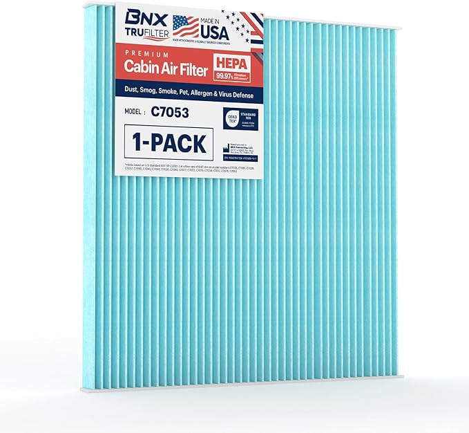 BNX TruFilter C7053 Cabin Air Filter, HEPA 99.97%, MADE IN USA, Compatible With Nissan: Altima 2007-2012, 2009-2014 Maxima, 2009-2014 Murano, 2011-2017