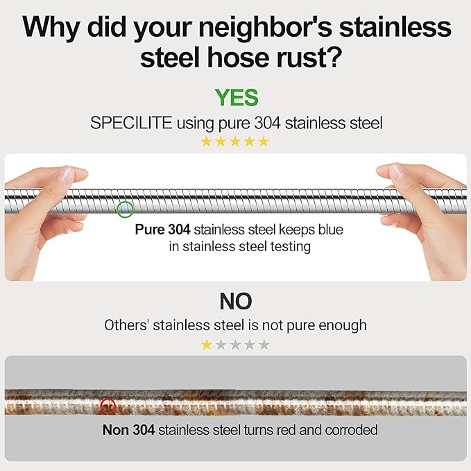 175ft 304 Stainless Steel Garden Hose Metal, Heavy Duty Water Pipe with Nozzles for Yard, Outdoor - Flexible, Never Kink & Tangle, Puncture Resistant (Sliver)