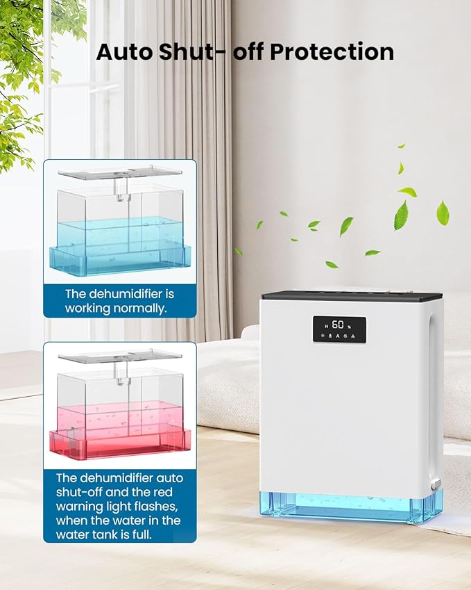 BIZEWO Dehumidifier for Home, (980 sq.ft) Queit Dehumidifiers for Basement, Bathroom, Bedroom with 101 oz Water Tank, Large Room Dehumidifier with 2 Working Mode, Auto Shut Off, 7 Colors LED Light