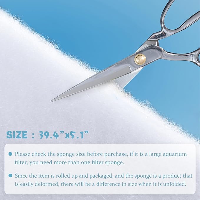 SHIGATSU Aquarium Filter Floss Rolls, Aquarium Filter Sponge for Fish Tank Filter - Aquarium Filter Media for Freshwater or Marine Aquariums（39.4”x5.1”）