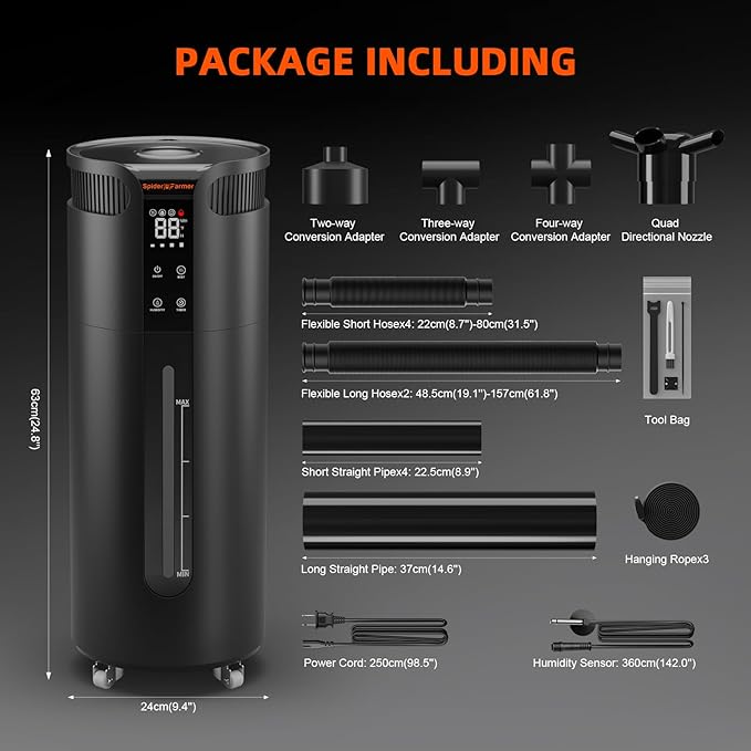 Spider Farmer 16L/4.2Gal Humidifier 1400ML/H Output for Grow Tent 2000 Sq.ft Large Room Plant Multi Extendable Hoses Splicing and Humidity Sensor Probe Cool Mist Quiet for Bedroom Greenhouse Indoor