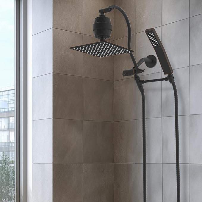 Hibbent Metal 10'' Filtered Rainfall Shower Head Combo, High Pressure Handheld Shower Wand, 12'' Adjustable Extension Arm, 20 Stage Shower Filter, 71'' Hose, Shower Head Holders, Oil Rubbed Bronze