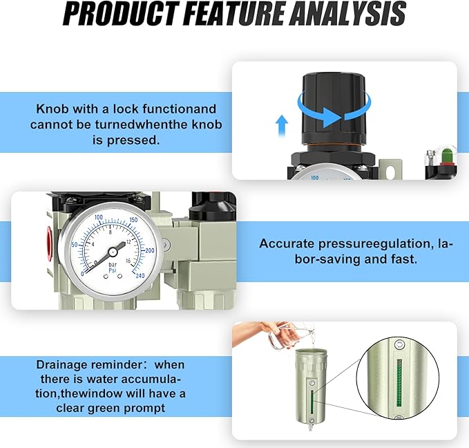 4 Stage Heavy Duty Industrial Grade 3/4" NPT Air Drying System For Plasma Cutter and Paint Spray, Coalescing Filter,Particulate Filter,Double Desiccant Dryer and Air Regulator,Manual Drain