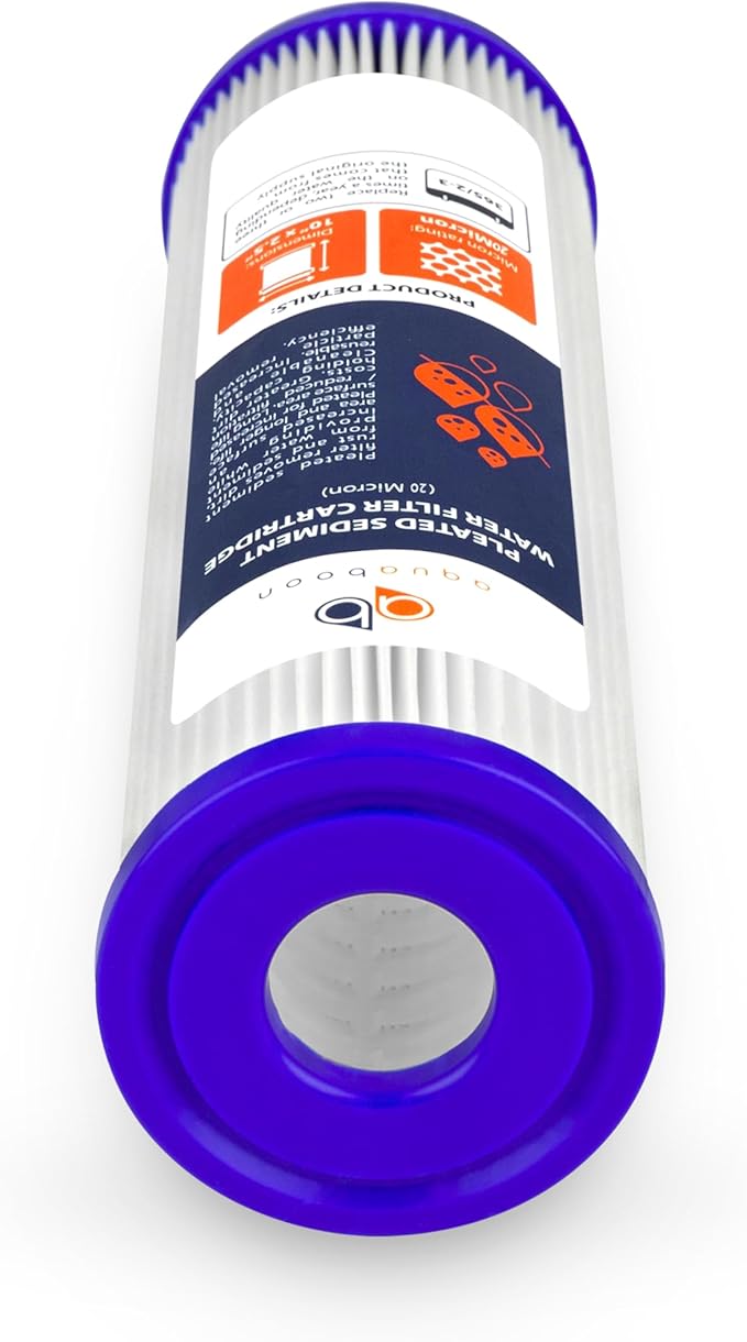 Aquaboon 20 Micron Pleated Sediment Filter Cartridge 10" x 2.5" Whole House Water Filter Replacement Compatible with WFPFC3002, WHKF-WHPL, 6-Pack