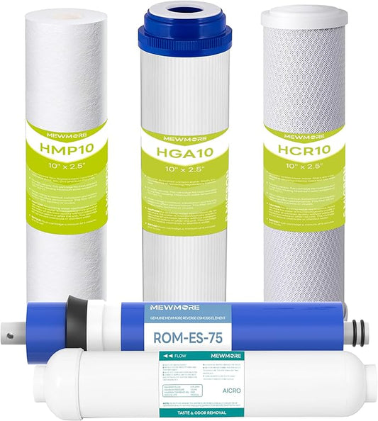5-stage 75G GPD Reverse Osmosis System Replacement Filter Set 1-Year, Under Sink RO Water Filter System Kit Compatible with Most 10" Water Filtration System, 1/4" Output.