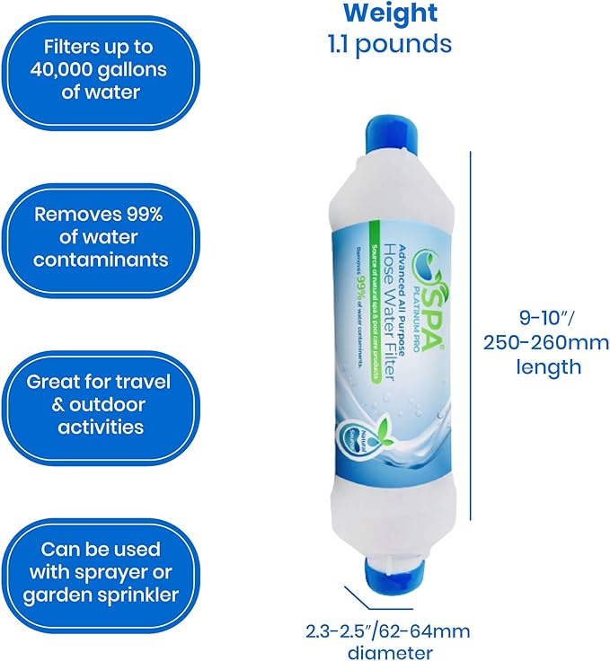 Spa Platinum Pro All Purpose Hose Water Filter for Pools, Spas, and RVs | High Performance Water Filtration System | Filters Up to 40,000 Gallons for Clean and Safe Water Use