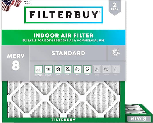 Filterbuy 11.25x11.25x1 Air Filter MERV 8 (MPR 700) Dust Defense Replacement (2-Pack), Electrostatic Pleated HVAC AC Furnace Filters, Made in USA (Actual Size: 11.25 x 11.25 x 0.75)