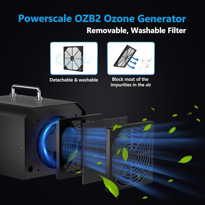 Commercial Ozone Generator 150,000mg/h O3 Intelligent Control Industrial Ozone Machine Odor Removal Air Purifier Sterilization Large Homes Offices Ozone Odor Eliminator 16,000sq.ft. Black