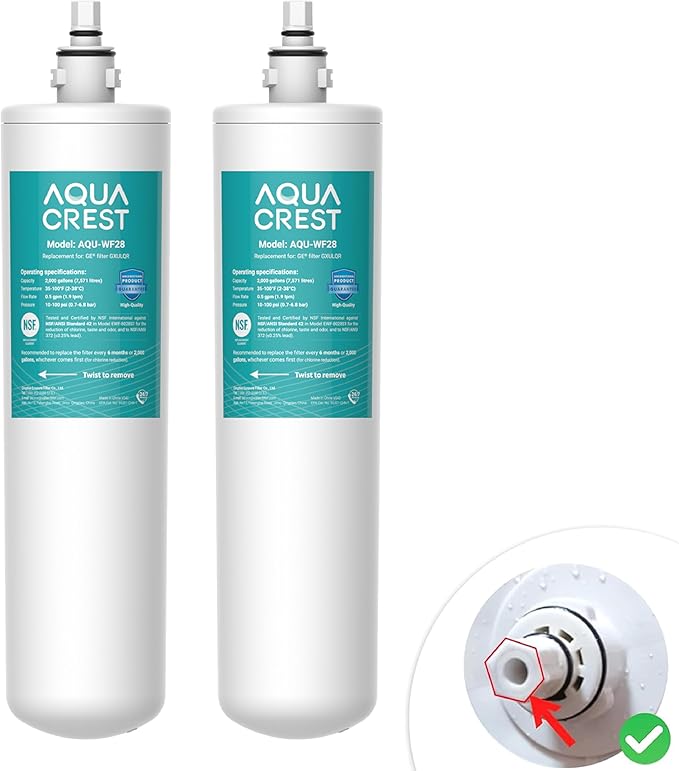 AQUA CREST FQK1R, GXULQK, GXK140TNN, GXULQR, NSF/ANSI 42 372, Replacement Filter for GE GXK140TNN and GXULQK systems, reduces Lead, Chlorine & Other Impurities for Better Water, 2K Gallons (Pack of 2)
