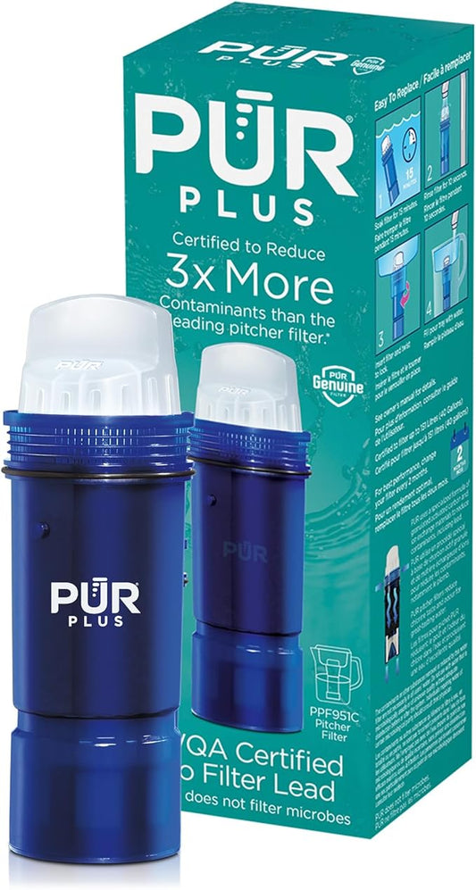 PUR PLUS Lead Reducing Water Pitcher and Dispenser Replacement Filter 1-Pack, NSF and WQA Certified – Compatible with all PUR brand Pitchers and Dispensers, Blue, PPF951K1