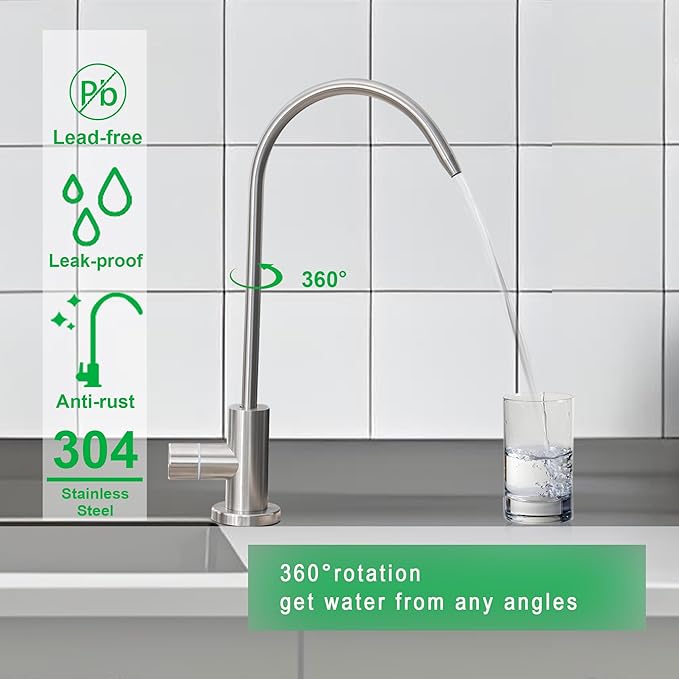 Stainless Steel Drinking Water Faucet, Non-air Gap ro Faucet for Sparkling Water, Cooler Water, Other Reverse Osmosis Water Filtration System (Brushed Nickel 2)