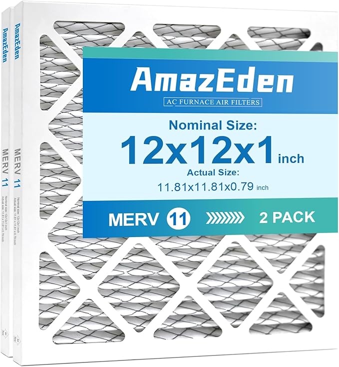 12x12x1 Air Filter MERV 11 (2-Pack) MPR 1000 FPR 7 AC Furnace Filters Pleated Home Dust Defense Replacement Filters (Exact Dimensions: 11.81"x11.81"x0.79")