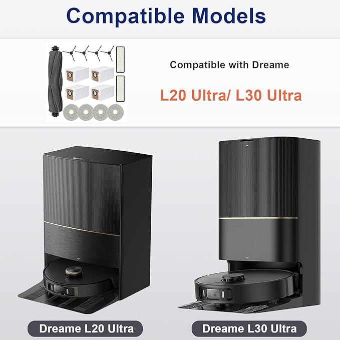 15 PCS Accessories Kit for Dreame L20 Ultra/ L30 Ultra Robot Vacuum Cleaner, Replacement Parts Main Brush, Side Brush, Washable Filter, Mop pads, Dust Bag