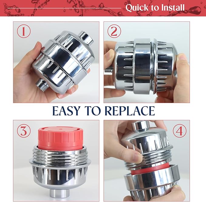 2-PACK Long-Lasting Universal Shower Filter Replacement Cartridge–Fit Well-Known Shower Filters, Efficiently Remove Chlorine, Heavy Metals, Dirt, Infused with Vitamin C Strawberry Scent