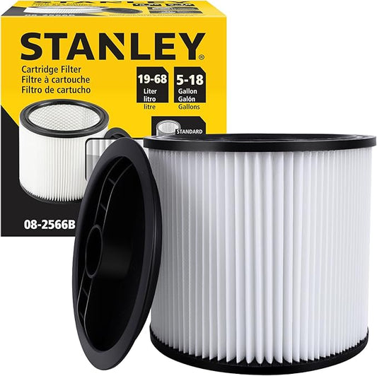 Stanley 08-2566B High Efficiency Shop Vac Filters, Replacement Hepa Cartridge Filter Fit for Most 5-18 Gallon Wet Dry Vacuum Cleaners, Shop Vacuum Wet and Dry Accessories