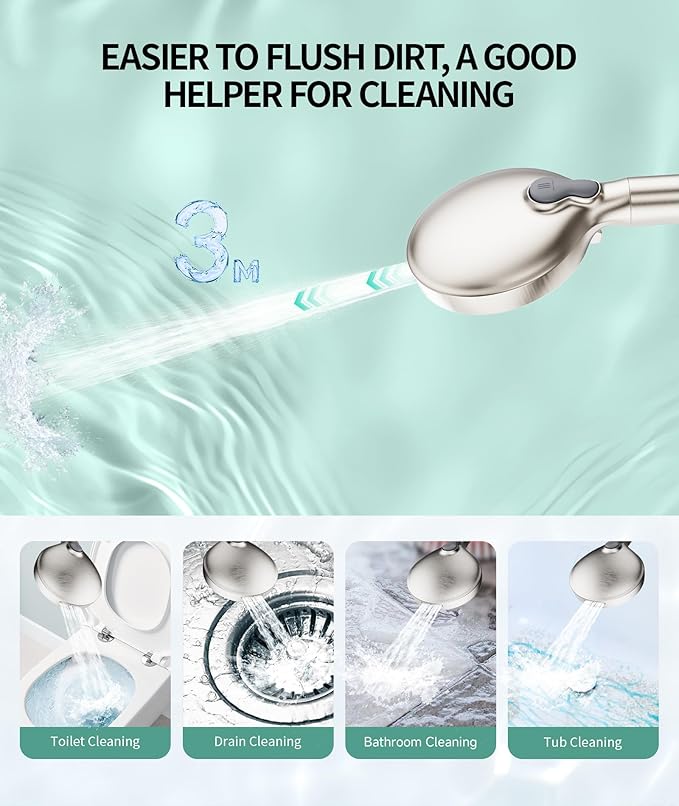 Filtered Shower Head with Handheld, High Pressure 9 Spray Mode Brushed Nickel Showerhead with 4 Filters, Detachable Shower Head, Water Softener Filters Beads for Hard Water - Remove Chlorine