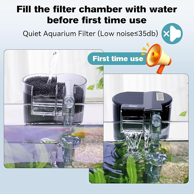 hygger Hang On Back Aquarium Filter, Small Fish Tank Filter Waterfall Filtration System, Adjustable Water Flow with Surface Skimmer, Replaceable Sponge Quiet Hanging Filter for Tank Up to 5 Gal