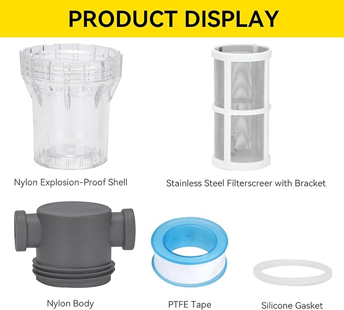 1/2'' Female NPT in-Line Strainer - Garden Hose Filter for High Pressure Washer, Sediment Filter with 60 Mesh Stainless Steel Screen (1/2'' 60 Mesh)